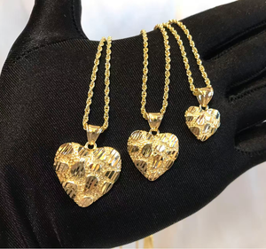 Hip-Hop Einzigartiges Design Gold-Nugget Diamantschliff Herzförmiger Charm-Anhänger Halskette für Damen/Herren Schmuck - Product Image 1