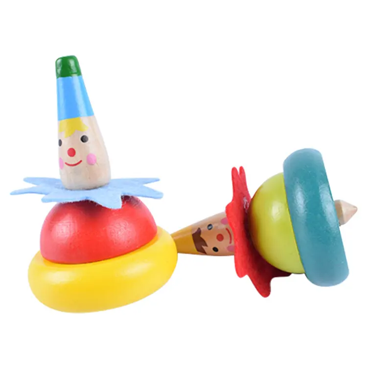 Nostalgic Toys Cute Painting Clown Tumbler Classic Gyro Children Wooden Spinning Top