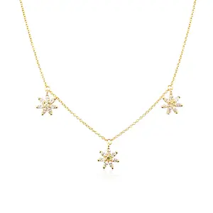 Hot 925 Sterling Silver Gold Plated 3 Star Flower Minimalist Necklace For Women