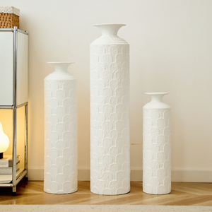 Set di Vasi da Terra in Metallo Moderno, Bianco Texturizzato, Altezza 33.46, 25.59, 19.69 Pollici, Grandi Vasi Decorativi per Ingresso - Product Image 1