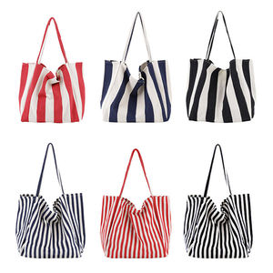 Bolsas de Mano de Lona de Algodón de Gran Capacidad, Nuevas y Modernas, para Mujeres Estudiantes, Bolsa de Compras Reutilizable con Rayas - Product Image 2