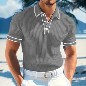 26 Cross Border Polo pour homme à manches courtes, d'été, rayé, col rabattu boutonné, style décontracté, avec bordure blanche en tricot côtelé - Product Image 4
