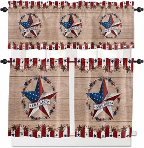 Ensembles de rideaux de <span class=keywords><strong>cuisine</strong></span> et de café 4 juillet Jour de l'Indépendance à motif étoile, 3 pièces, avec feuilles d'eucalyptus, pour petites fenêtres de café - Product Image 6