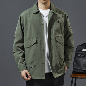 Giacca Casual autunno sottile monopetto giacca da lavoro verde giacca giacca a vento girocollo da uomo - Product Image 1