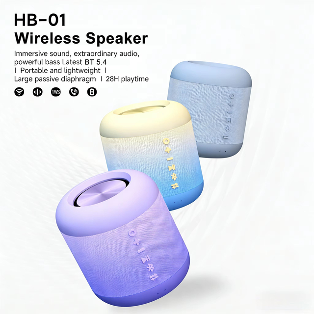 Aurora Sound HB-01 TWS Stereo Pairing Long Battery Life Portable Speaker Built-in Microphone Mini Speaker for Home and Outdoor