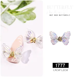 Vente en gros 2024 Nouveau design 3D Luxe Aurore Papillon Zircon Diamant Nail Art Strass DIY Nail Art Décoration Accessoires