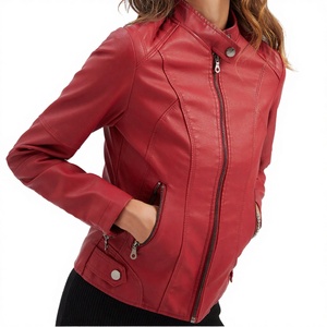 Women's European Size Short PU Leather Quilted Jacket Slim Fit Standard Thickness Motorcycle Wear Casual Large Plain Dyed Stand - Product Image 1