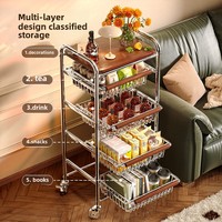 Chariot de rangement de cuisine mobile multifonctionnel à 5 niveaux en acier au carbone de style vintage pour collations et fruits