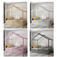 Cama Casita Infantil Muebles de Dormitorio para Niños Madera Cama de Piso para Niños