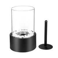 Cheminée bioéthanol au design moderne, autoportante, d'intérieur, ronde, avec plateau blanc en acier inoxydable
