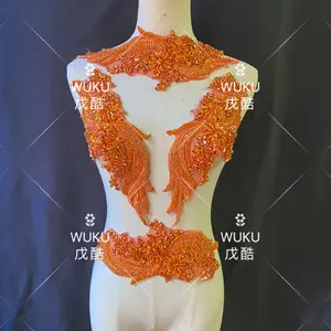 in pair wuku wedding dress crystal lace applique patch in orange