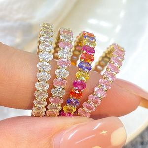 Anillos de Banda Ovalados de Eternidad con Circonita Cúbica Brillante, Chapados en Oro de 18K, Precio de Fábrica, Venta al por Mayor, Regalo para Mujer - Product Image 1