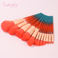 Gracedo Kuas Make Up Set Kuas Makeup Mewah Oranye Gagang Kayu Label Pribadi Kuas Makeup Kosmetik
