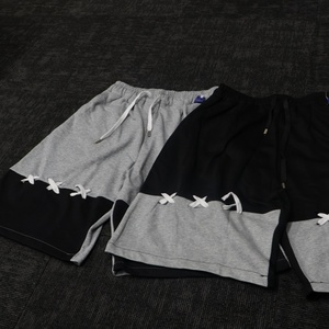 Shorts en coton pour hommes, design tendance, à la mode, avec cordon de serrage croisé, décontractés, gris et noir, bicolores, OEM - Product Image 4