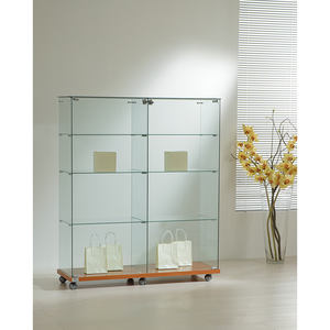 Vitrine Moderne en Verre 120x40x140 cm avec Portes Battantes Verrouillables et Base à Roulettes pour Rangement et Présentation dans le Salon - Product Image 1