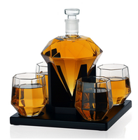 Decantador de Vino de Vidrio de Borosilicato de Alta Calidad en Forma de Diamante, Clásico, Soplado a Mano, 750 ml, Moderno, para Uso en Restaurantes, con Soporte de Madera