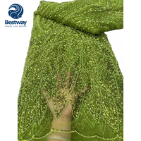 Bestway manik-manik kain renda bordir renda jaring oranye dengan payet kain renda jaring Afrika untuk wanita