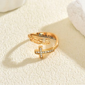 Women's Gold Tone Jesus Cross <b>Ring</b> With Pave Setting <b>Open</b> Design Index Finger Jewelry Gift - Product Image 4