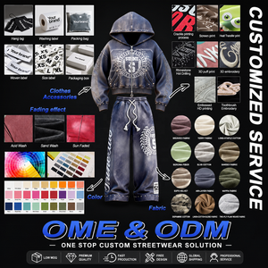 Custom Boxy Cropped Zip up <strong>Hoodie</strong> <strong>Set</strong> Vintage Distressed Acid Wash 3/4 Long Sweat <strong>Shorts</strong> <strong>Sets</strong> Two Piece <strong>Mens</strong> Tracksuit - Product Image 4