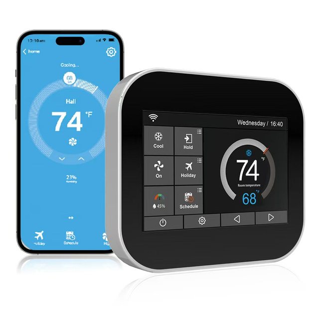 Smart Home & Hotel Color Screen Touch Thermostat with Wi-Fi App Control for Air Conditioning Floor Heating Temperature Control