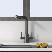 Robinet de cuisine moderne de haute qualité en laiton noir avec col long et noyau de valve en céramique flexible à deux poignées