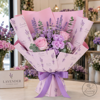 Papier d'emballage de fleurs de lavande de haute qualité, film BOPP mat imperméable, style provençal, emballage floral pour l'emballage de bouquets