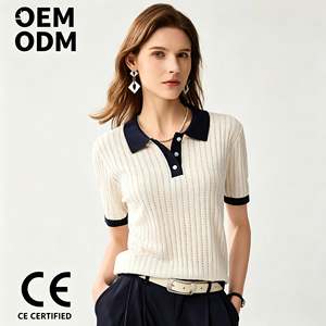 Maglia Estiva da Donna, Top Casual a Maniche Corte in Cotone Pettinato, Pullover Femminile Personalizzato Lavorato a Maglia - Product Image 1