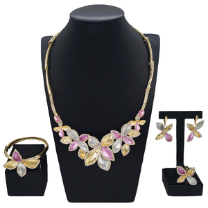 Pakistan Nhân Tạo Bridal Nhẫn Vòng Đeo Tay Bangle Bông Tai Vòng Cổ Phổ Biến Mạ Vàng Engagement Anniversary Đảng Trang Sức Set - Product Image 1