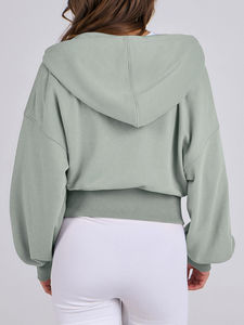 Sudadera con capucha recortada con cremallera para <span class=keywords><strong>mujer</strong></span>, informal, de algodón, estilo Vintage, Otoño Invierno, estilo de gimnasio, transpirable, diseño de hombro caído, Y2K Street - Product Image 3