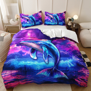 Juego de edredón de delfín tamaño Queen Ocean Waves juego de cama Moonlight at Night para habitación de niños adolescentes juegos de cama - Product Image 6
