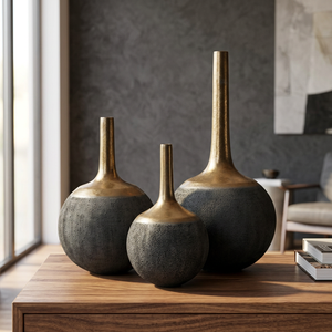 Handmade Bronze Tabletop Vase Set Minimalist Design Decorative Metal Vases - Product Image 3