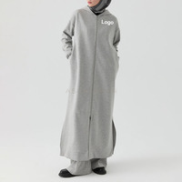 Aschulman Custom Abaya Baru Musim Gugur Musim Dingin Berkerudung dengan Ritsleting, Jubah Panjang dengan Ritsleting Penuh dan Saku Samping, Abaya Kasual Muslimah yang Sopan