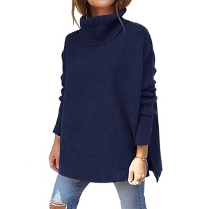 Suéter con abertura lateral y manga <span class=keywords><strong>de</strong></span> murciélago informal, suéter <span class=keywords><strong>de</strong></span> cuello alto <span class=keywords><strong>de</strong></span> <span class=keywords><strong>punto</strong></span> <span class=keywords><strong>de</strong></span> gran tamaño, suéteres <span class=keywords><strong>de</strong></span> talla grande para <span class=keywords><strong>mujer</strong></span> - Product Image 4