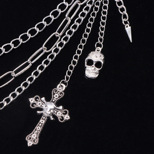 Cross Border Punk Multi Layer Metal Waist <b>Chain</b> With Skull Cross Pendant For Men Women Hip Hop <b>Jeans</b> Accessory - Product Image 3