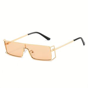 Lunettes de soleil rectangulaires vintage 2025 pour hommes et femmes, monture fine, verres monobloc en métal, protection UV400, avec logo personnalisé - Product Image 4
