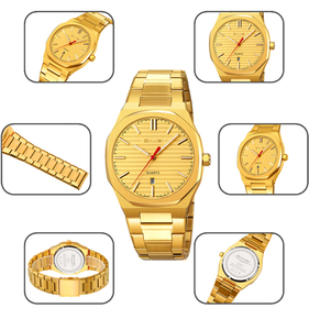 Montre Classique Élégante Résistante à l'Eau avec Boîtier Rond en Alliage de Zinc, Verre Cristal, Fonction Date, Style Affaires pour Tenues Quotidiennes - Product Image 4