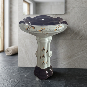 Lavabo rectangulaire en céramique Calacatta Viola italienne de luxe avec piédestal complet pour salle de bain d'hôpital moderne - Product Image 4