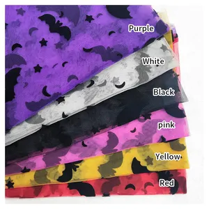 Atacado 100 Poliéster Halloween Tecido por The Yard Multicolor Flocado Black Lace Bat Tulle Malha Tecido Net para o Halloween