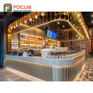 Mostrador de Servicio Personalizado para Cafetería, Acabado en Madera Laminada, Área de Exhibición de Botellas de Sirope, Mostrador de Servicio para Tienda - Product Image 5