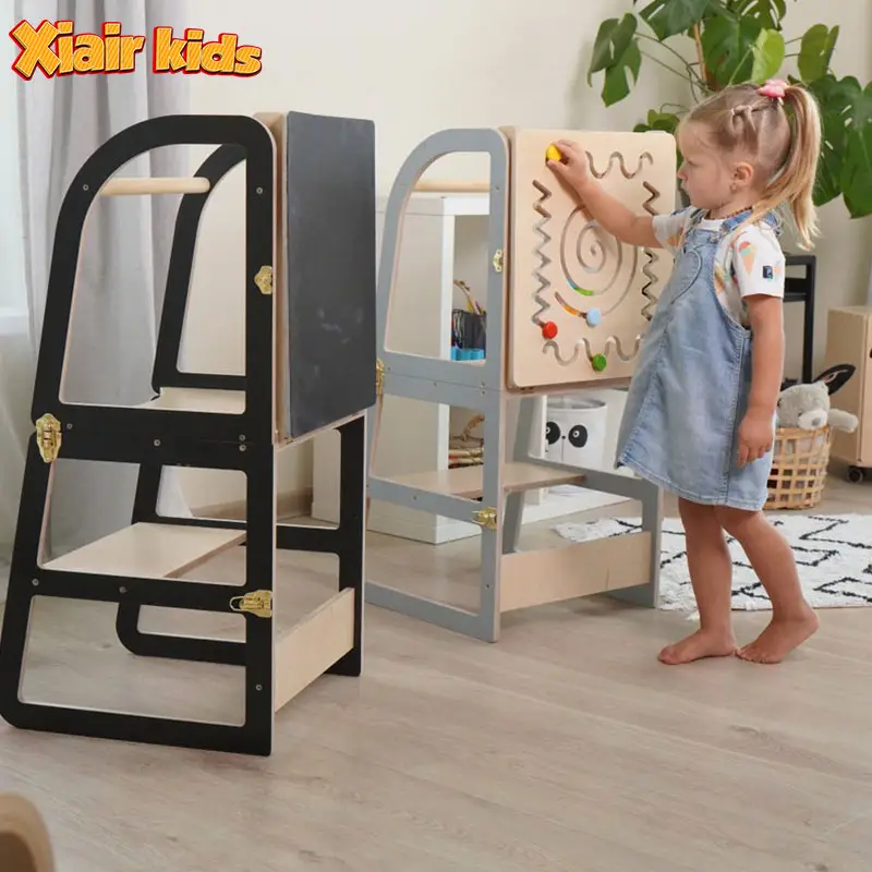 Xiair Montessori Kleinkind-Lernt urm Holzküchen-Helfer turm Verstellbare Kleinkinds tufen mit Schiene und magnetischer Tafel