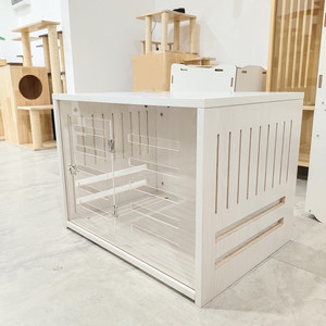 Cage pour chien de grande taille personnalisée, écologique, pour l'intérieur, meuble pour animaux de compagnie, cage en bois avec porte en acrylique, motif imprimé - Product Image 1