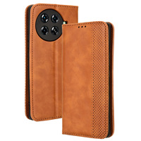 Étui portefeuille rétro de luxe en cuir PU texturé antichoc avec marquage à chaud pour téléphone portable Tecno Spark 20 Pro 4G