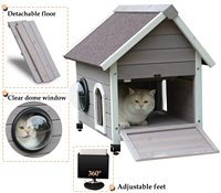 Boîtier en bois pour chat sauvage résistant aux intempéries maison pour chat sauvage extérieur résistant aux intempéries avec porte d'évacuation et fenêtres transparentes