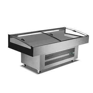 Supermarket Open Stainless Steel Seafood Freezer Fish Display Counter Automatic Defrost Island Showcase