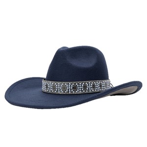 Sombrero Vaquero Occidental de Fieltro de Lana para Otoño e Invierno, Estilo Étnico Unisex, Ala Ancha Curvada, Sombrero de <span class=keywords><strong>Jazz</strong></span> con Banda de Diamantes, para Fiestas Casuales - Product Image 5