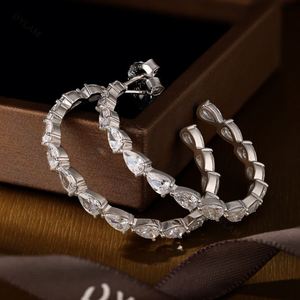 Dylam Trending 925 Sterling <b>Silver</b> Baguette Diamond <b>Hoop</b> Big Fashion Luxury Baguette 5A Cubic Zircon Stud <b>Earrings</b> - Product Image 5