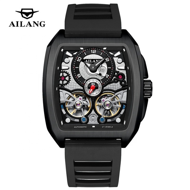 2026 Newest Arrival Fashion Sports Ailang Double Tourbillon Mechanical Watch Men Barrel Case Waterproof Skeleton OEM Wristwatch