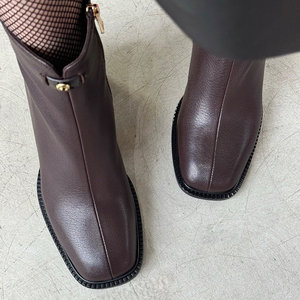 <span class=keywords><strong>Stivaletti</strong></span> Retrò Marrone Scuro con Tacco Spesso, Cerniera e Fibbia Metallica per Autunno e Inverno, Versatili per il Pendolarismo, Stivali da <span class=keywords><strong>Donna</strong></span> - Product Image 6