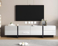 Meuble TV blanc et noir au design rectangle contemporain Console centrale de divertissement unique pour téléviseurs jusqu'à 80''