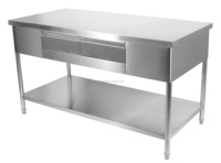 Restaurant commercial cuisine tiroirs établi évier en acier inoxydable étagère Table de travail armoire avec sous-étagère